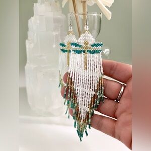 Dragonfly Beaded Fringe Earrings